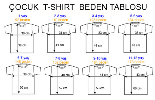 ÇOÇUK TİŞÖRT BEDEN TABLOSU ile ilgili görsel sonucu