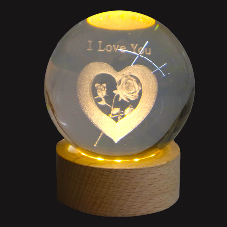 Işıklı Ahşap Standlı I Love You Cam Küre - USB Baglantılı - Thumbnail