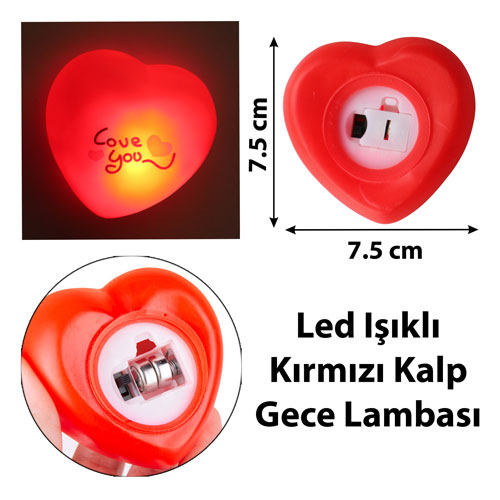Led Işıklı Kırmızı Kalp Gece Lambası (Love You Temalı) 