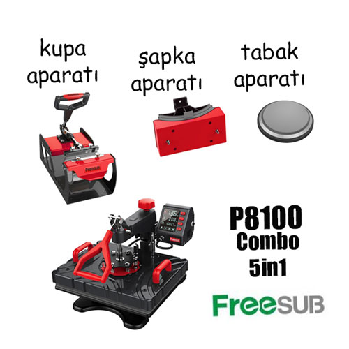 Combo 5 In1 Transfer Baski Presi Hepsi Bir Arada Kupa Sapka Tabak T Shirt Baski Presi