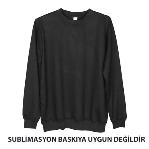 Siyah Pamuk Polyester Unisex Sweatshirt - Yetişkin - Thumbnail