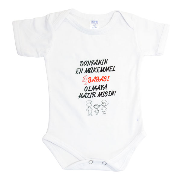 Pamuk Polyester Kısa Kollu Beyaz Bebek Zıbını (Unisex) - Thumbnail